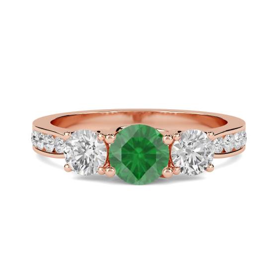 3 Stone Emerald Diamond Ring With Shoulder Diamonds