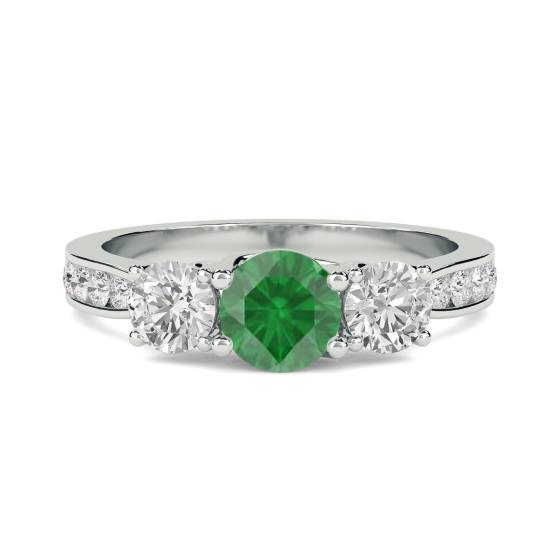 3 Stone Emerald Diamond Ring With Shoulder Diamonds
