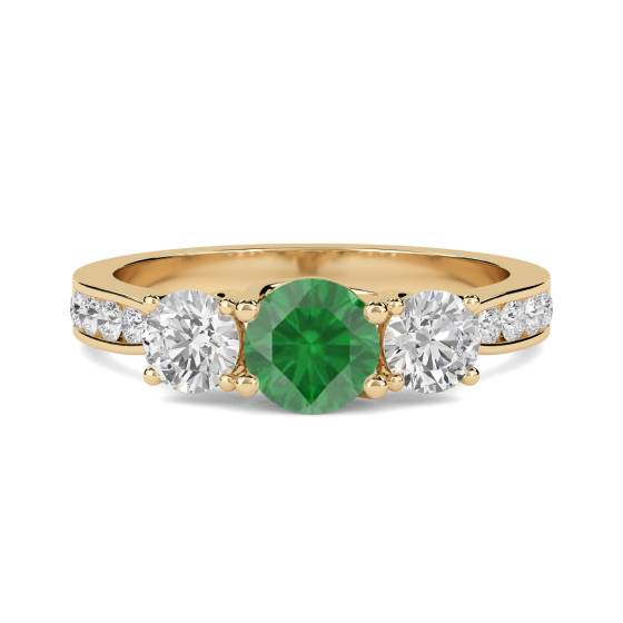 3 Stone Emerald Diamond Ring With Shoulder Diamonds