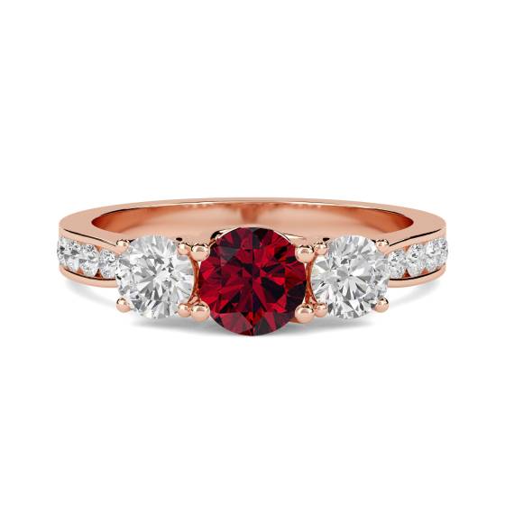 3 Stone Ruby Diamond Ring With Shoulder Diamonds