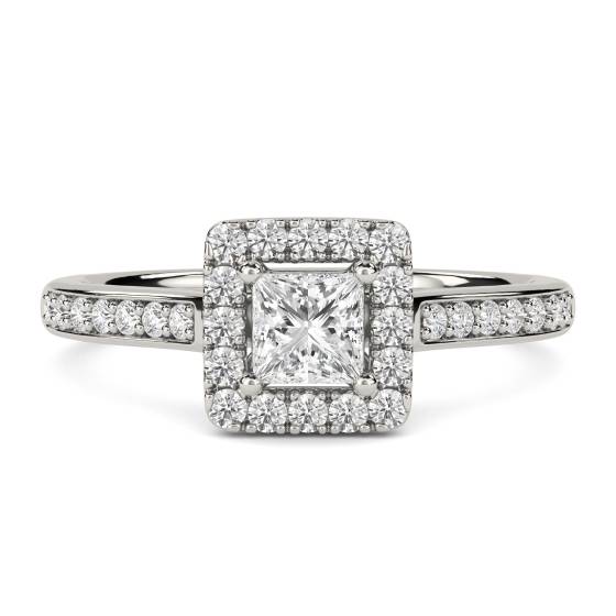 1.31ct VVS2/E Lab Grown Princess Diamond Halo Shoulder Set Ring in Platinum