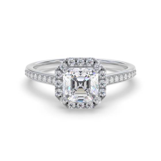 Asscher Diamond Single Halo Shoulder Set Ring