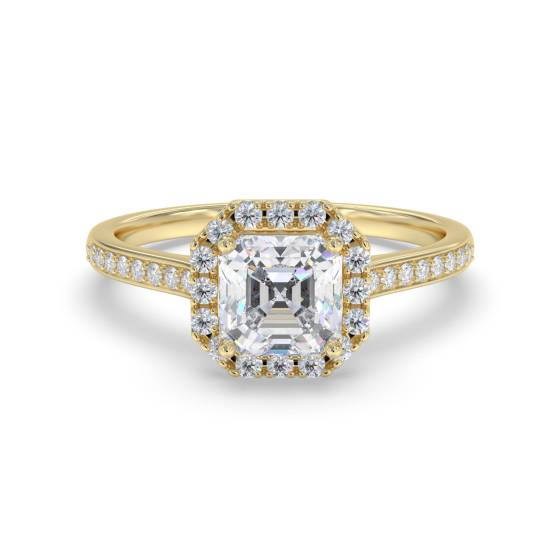 Asscher Diamond Single Halo Shoulder Set Ring