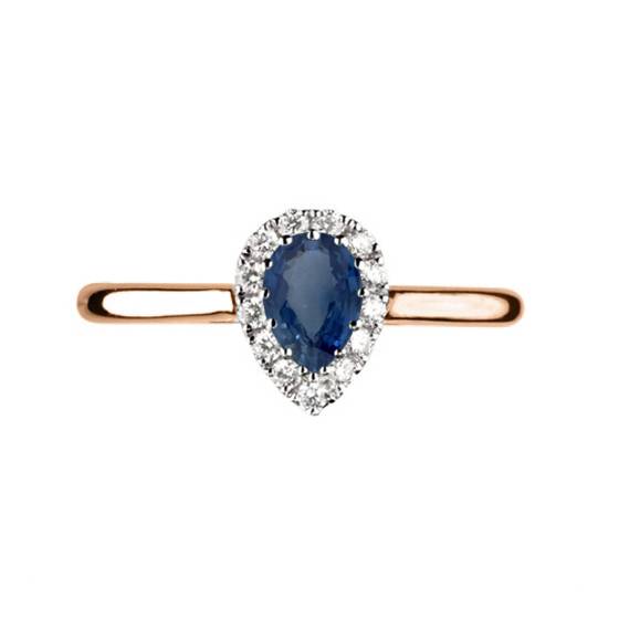 Pear Blue Sapphire and Diamond Halo Ring