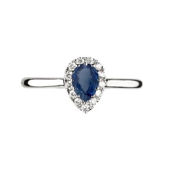 Pear Blue Sapphire and Diamond Halo Ring