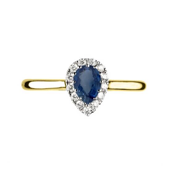 Pear Blue Sapphire and Diamond Halo Ring