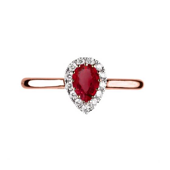 0.75ct Pear Ruby and Diamond Halo Ring