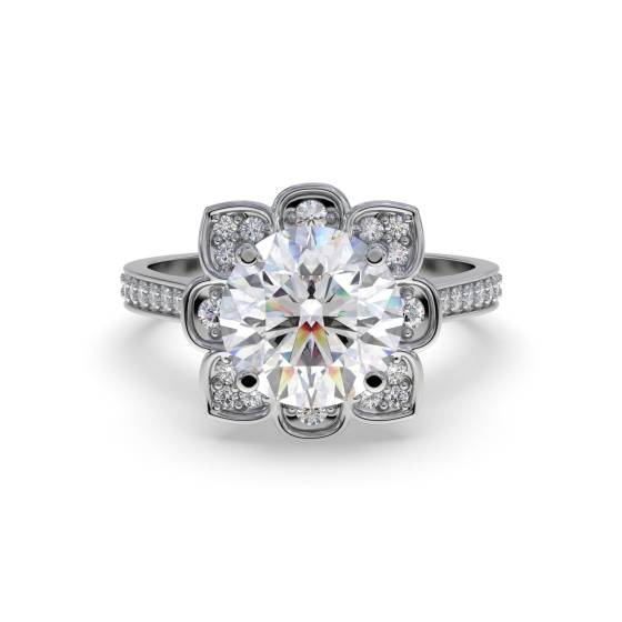 Floral Style Round Diamond Shoulder Set Ring