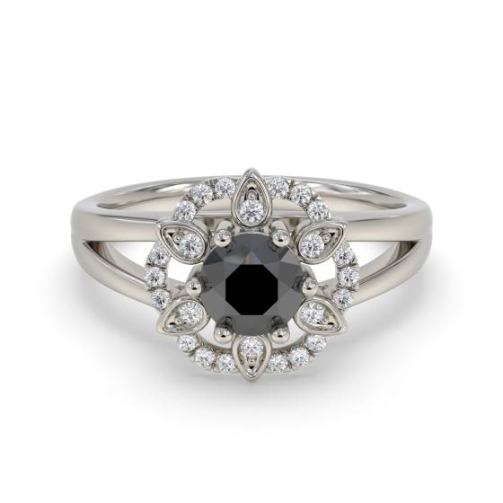 Round Black Diamond Wishbone Ring