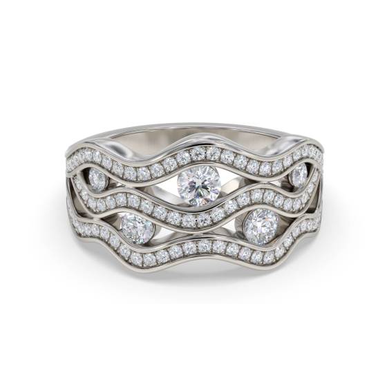 Multi Row Wave Round Diamond Dress Ring