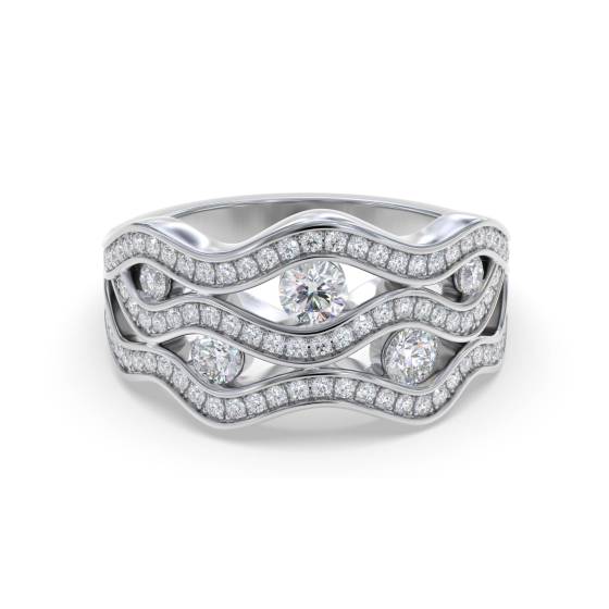 Multi Row Wave Round Diamond Dress Ring