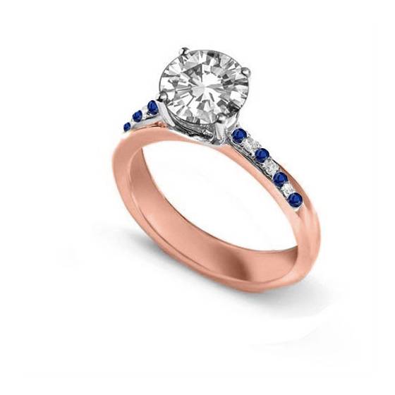 Blue Sapphire And Round Diamond Engagement Ring
