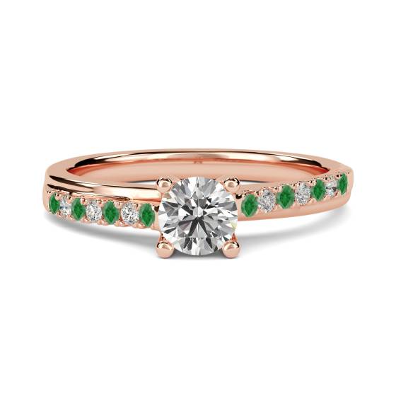 Emerald and Round Diamond Engagement Ring