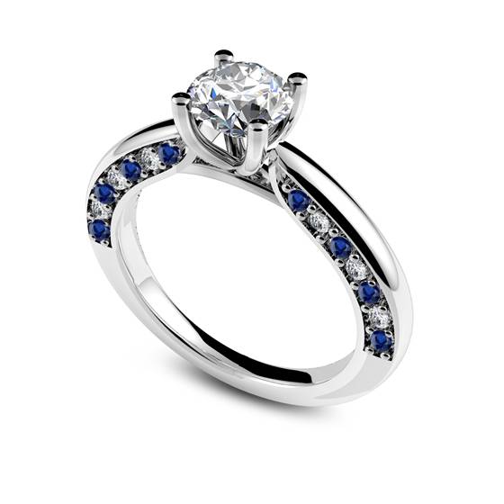 Blue Sapphire And Round Diamond Engagement Ring