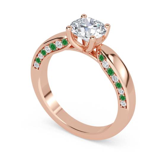 Emerald and Round Diamond Engagement Ring