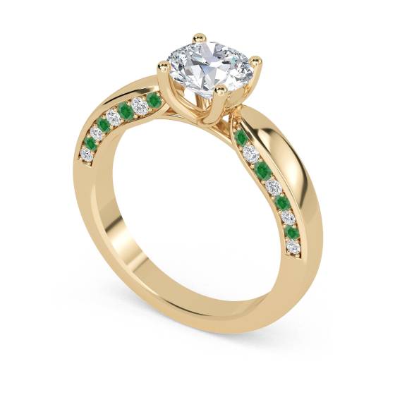 Emerald and Round Diamond Engagement Ring