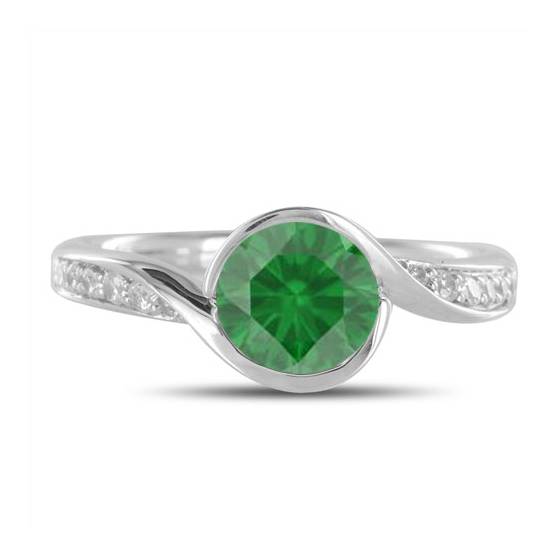 Emerald and Round Diamond Engagement Ring