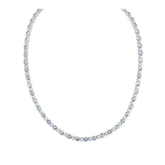 Aquamarine and Round Diamond Line Necklace