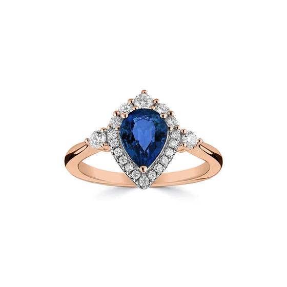 Pear Shaped Blue Sapphire and Diamond Ring