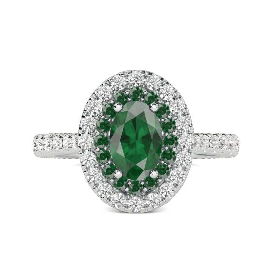 1.50ct VS/F-G Green Sapphire Gemstone Oval Cut Double Halo Ring