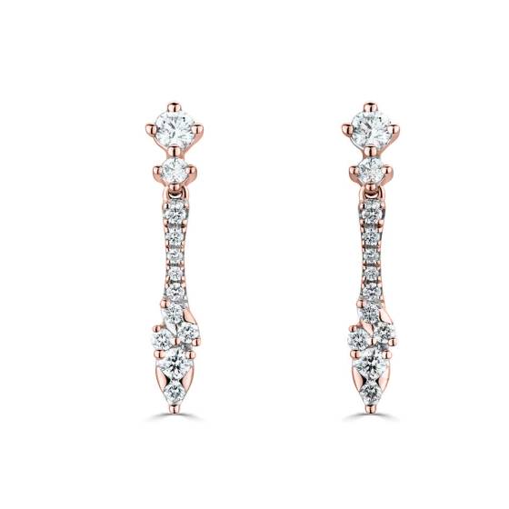 Round Diamond Flare Drop Earrings