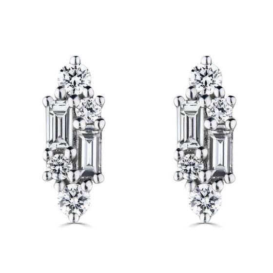 Round and Baguette Diamond Reflection Stud Earrings