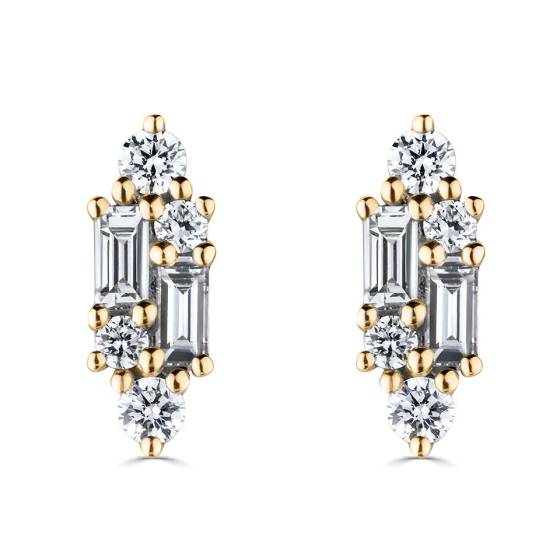 Round and Baguette Diamond Reflection Stud Earrings