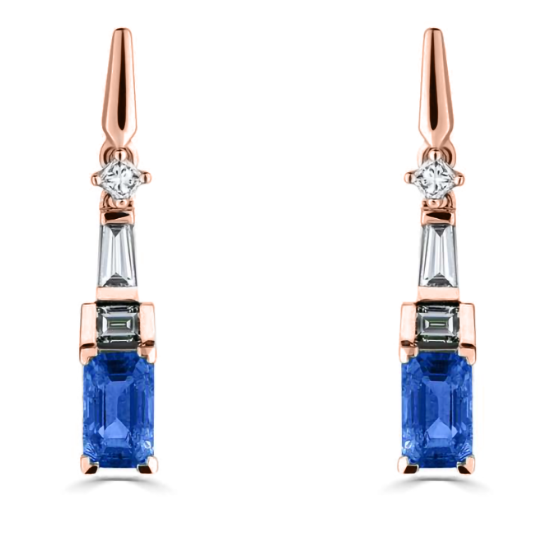 0.95ct Diamond and Blue Sapphire Art Deco Drop Earrings