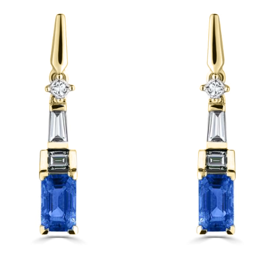 0.95ct Diamond and Blue Sapphire Art Deco Drop Earrings