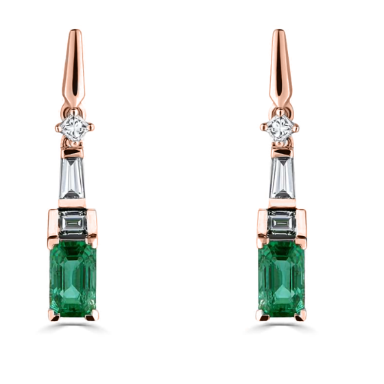 090ct Diamond and Emerald Art Deco Drop Earrings