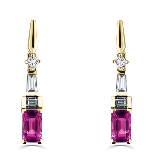 1.05ct Diamond and Ruby Art Deco Drop Earrings
