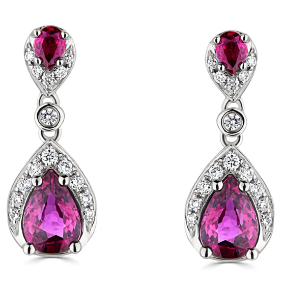1.35ct Diamond and Ruby Pear Drop Earrings