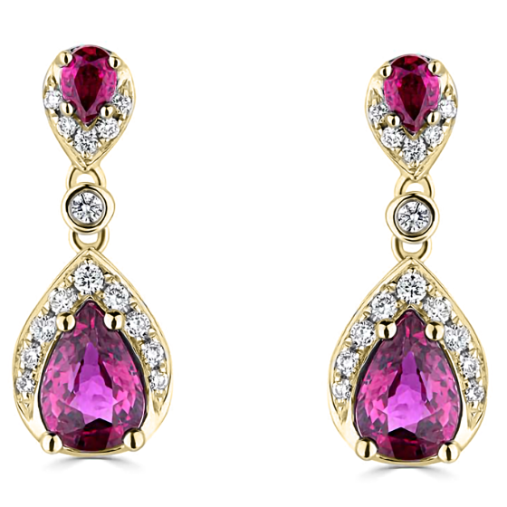 1.35ct Diamond and Ruby Pear Drop Earrings