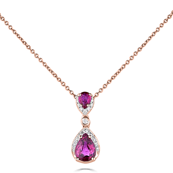 0.90ct Diamond and Ruby Pear Drop Necklace