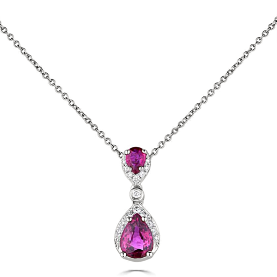 0.90ct Diamond and Ruby Pear Drop Necklace