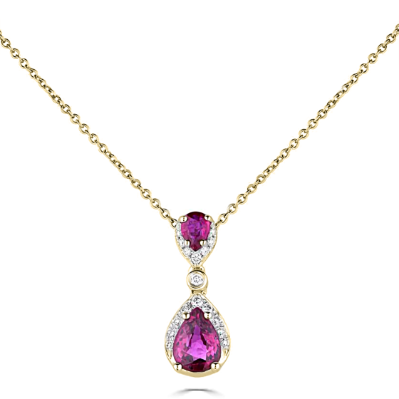 0.90ct Diamond and Ruby Pear Drop Necklace