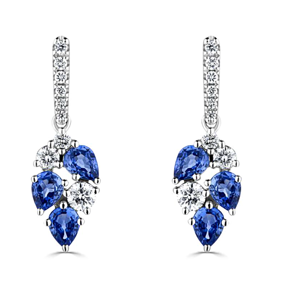 1.60ct Diamond and Blue Sapphire Scatter Pear Drop Earrings