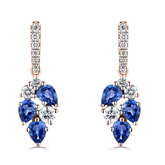 1.60ct Diamond and Blue Sapphire Scatter Pear Drop Earrings