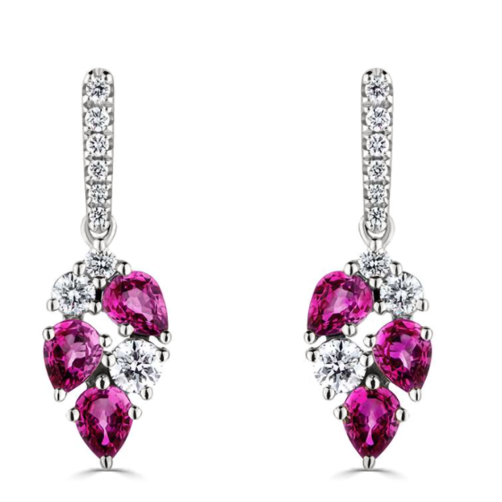 1.60ct Diamond and Ruby Scatter Pear Drop Earrings