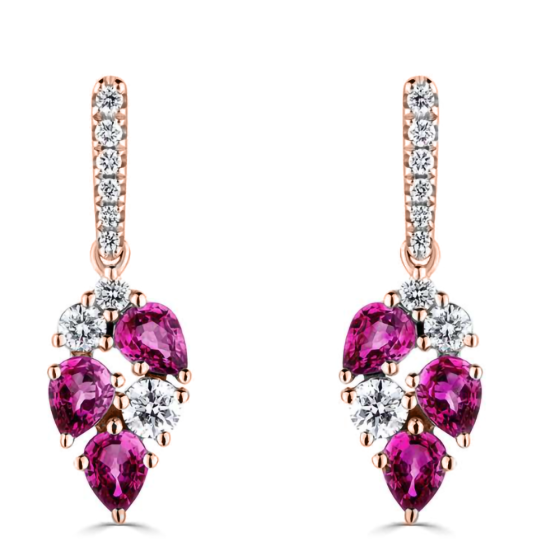 1.60ct Diamond and Ruby Scatter Pear Drop Earrings
