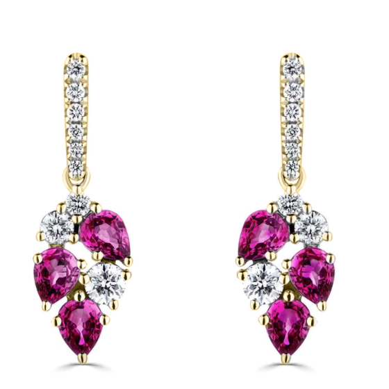 1.60ct Diamond and Ruby Scatter Pear Drop Earrings