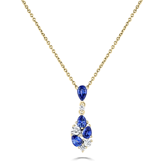 1.10ct Diamond and Blue Sapphire Scatter Pear Necklace
