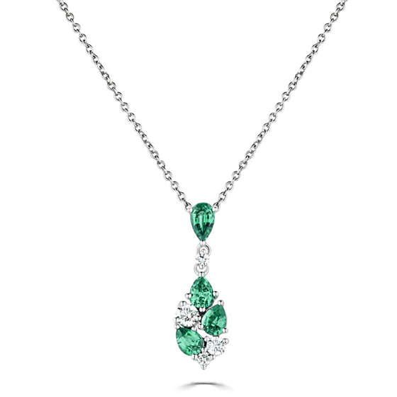 0.85ct Diamond and Emerald Scatter Pear Necklace
