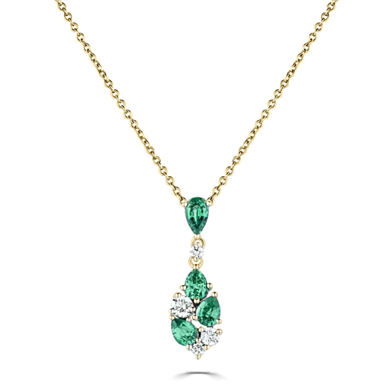0.70ct Diamond and Emerald Pear Drop Necklace