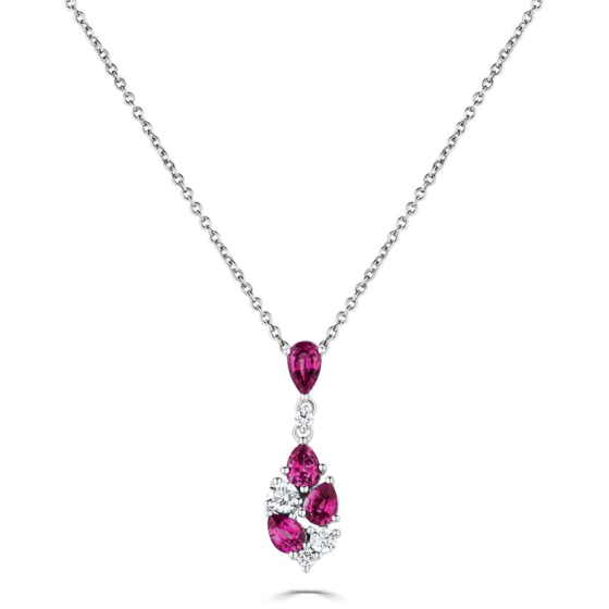 1.10ct Diamond and Ruby Scatter Pear Necklace
