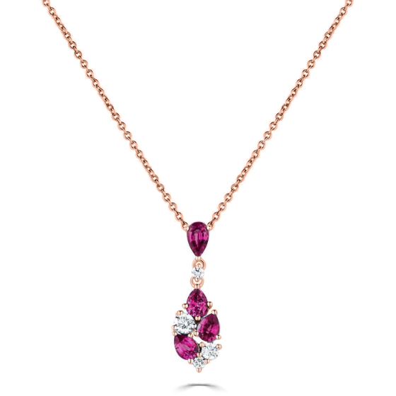 1.10ct Diamond and Ruby Scatter Pear Necklace