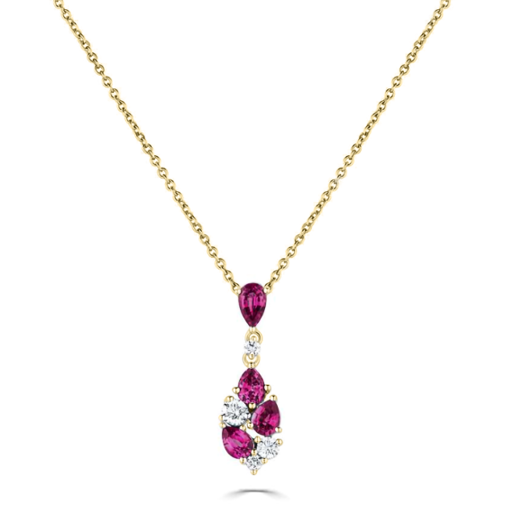 1.10ct Diamond and Ruby Scatter Pear Necklace