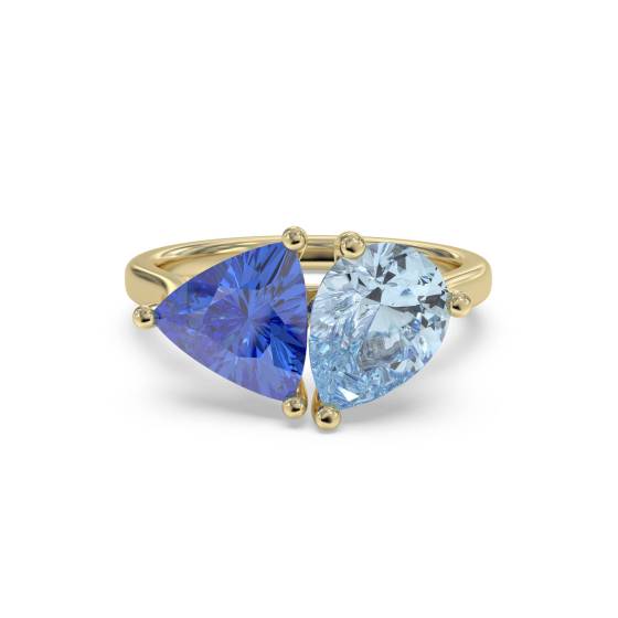 1.70ct Aquamarine and Tanzanite Tonal Blue Pear Ring