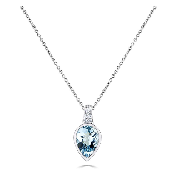 1.75ct Pear and Round Aquamarine and Diamond Necklace