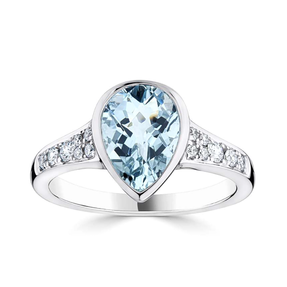 1.90ct Pear Cut Aquamarine Gemstone Ring